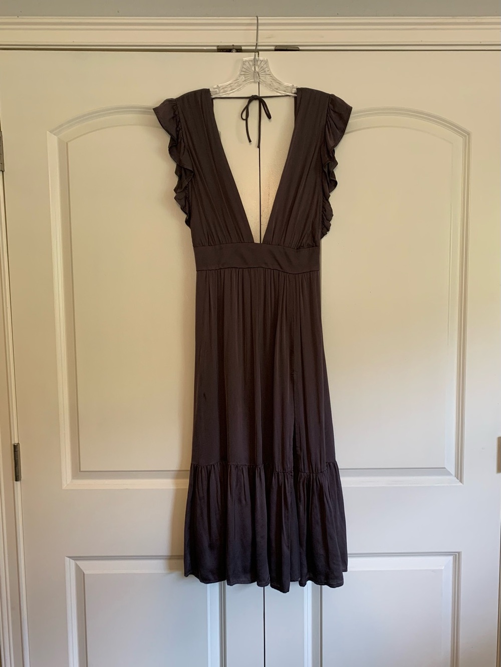 Stillwater Deep V Ruffle Sleeve Maxi Dress - Brown